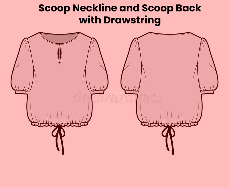 Scoop neckline and scoop back with drawstring